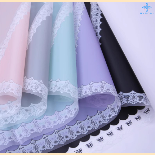 

20 LEMBAR Kertas Buket Bunga Motif Renda Lace Border Cellophane Flower Wrapping Paper KB6175
