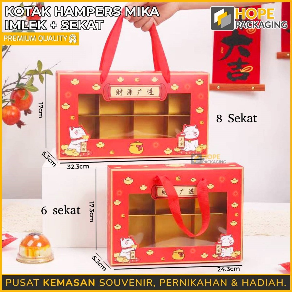 

Kotak Hampers Mika Imlek + Sekat / Kotak Kue Kering/ Dus Kue Mooncake/ Kotak Bingkisan Parcel Souvenir Imlek/ CNY Gift
