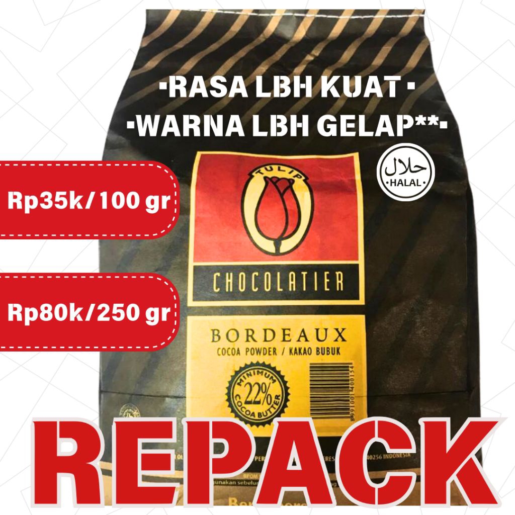 

Tulip Bordeaux Coklat Bubuk Hitam 100gr Cocoa Powder Repack