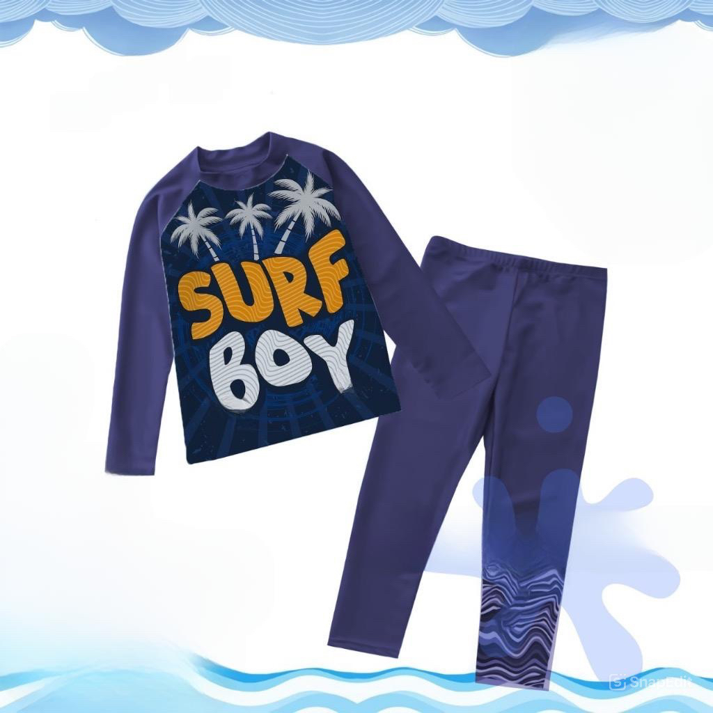 Baju Renang Anak Laki-laki/Baju Renang Lengan Panjang/Baju Renang Karakter Kombi Navy 1-9 tahun Peka