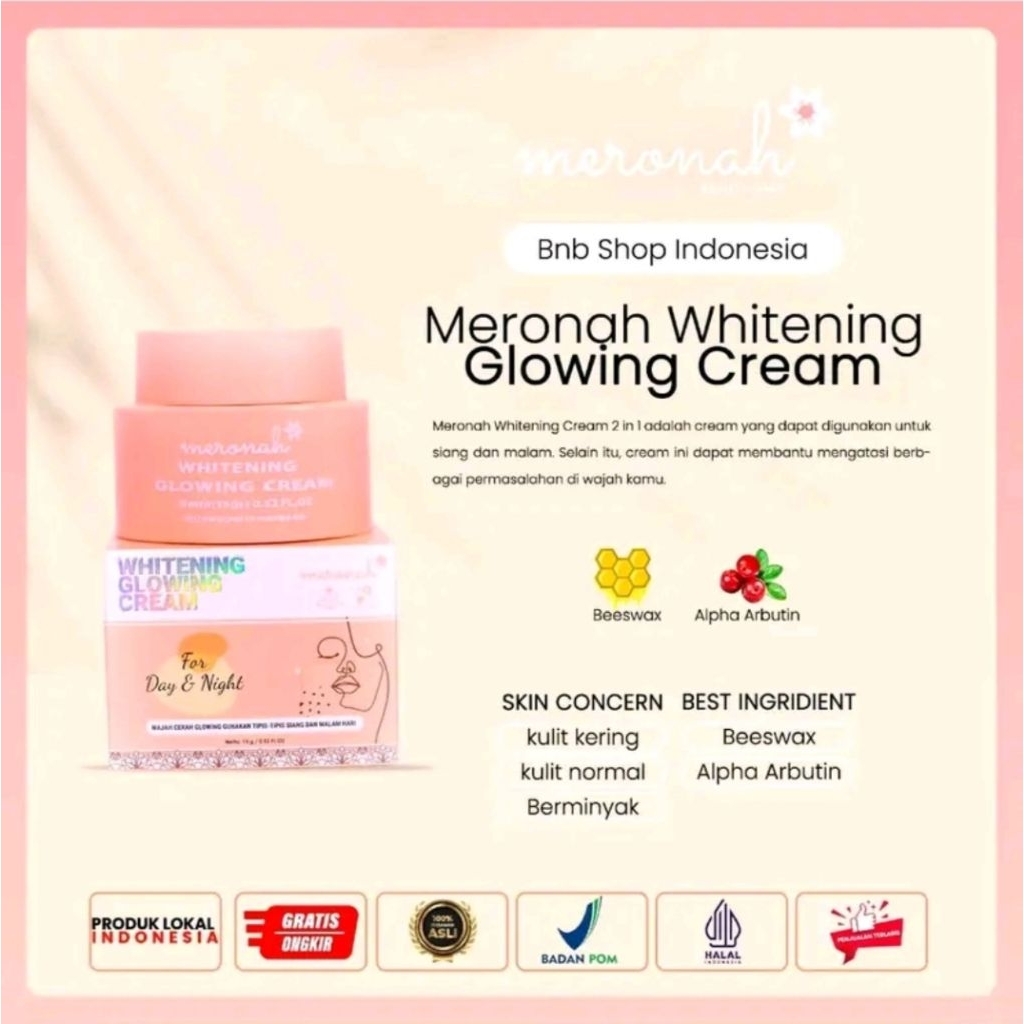 MERONAH CREAM WHITENING GLOWING 2 IN 1 100% ORI BPOM | skincare | pemutih wajah