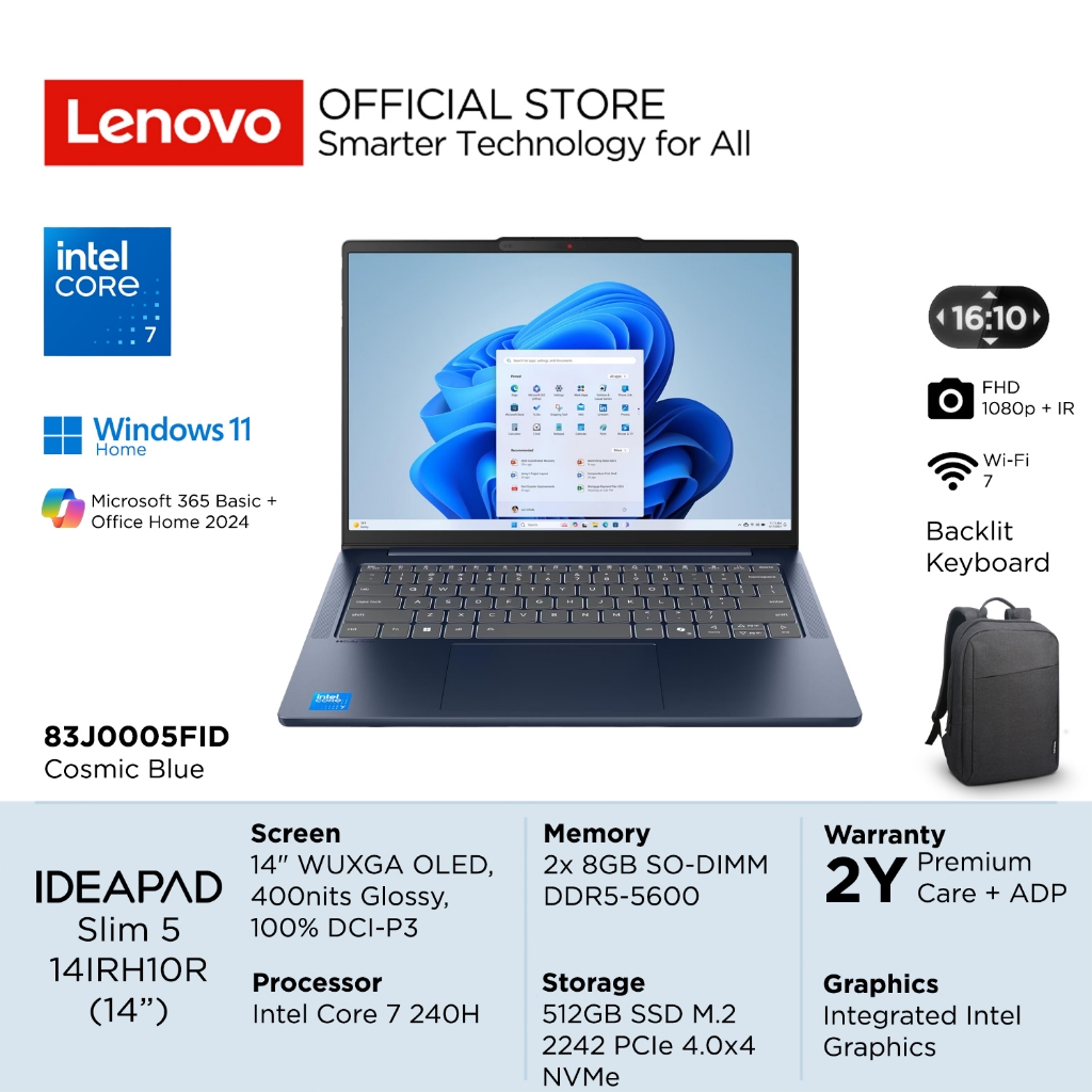 Lenovo IdeaPad Slim 5i 14IRH10R 5FID Intel Core 7 240H RAM 16GB SSD 512GB 14" WUXGA OLED Integrated 