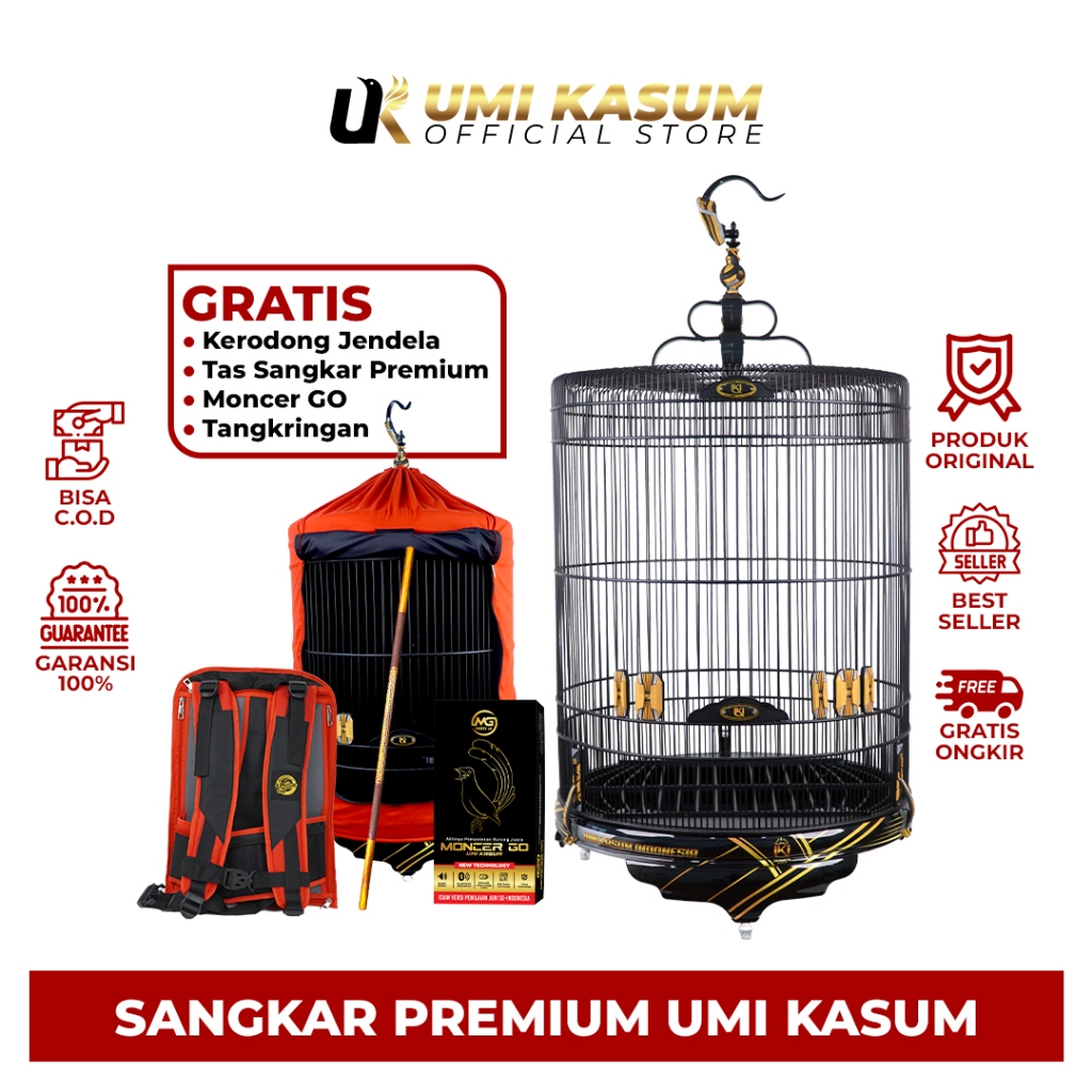 Sangkar Kandang Murai Batu Premium by Umi Kasum Ukuran No 2 Tinggi 90 Tebok PVC Premium Cat Decall