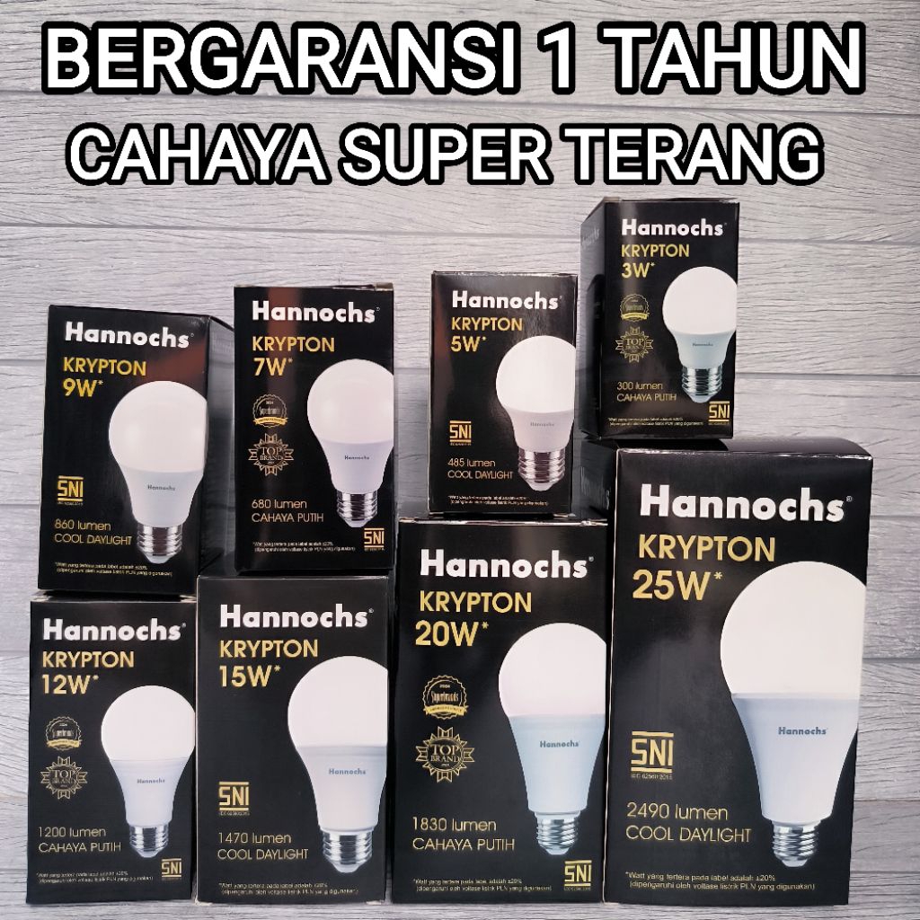 Hannochs Krypton Lampu Bohlam LED Bulb E27 Cahaya Putih 6500K Bergaransi