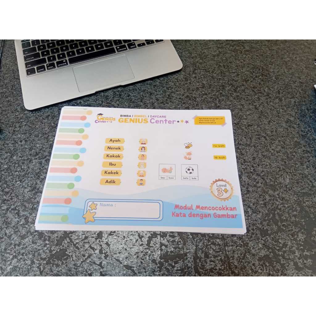 

Genius Center Modul Mencocokkan Kata dengan Gambar level 3+ Fullcolor Size A4 75 GSM