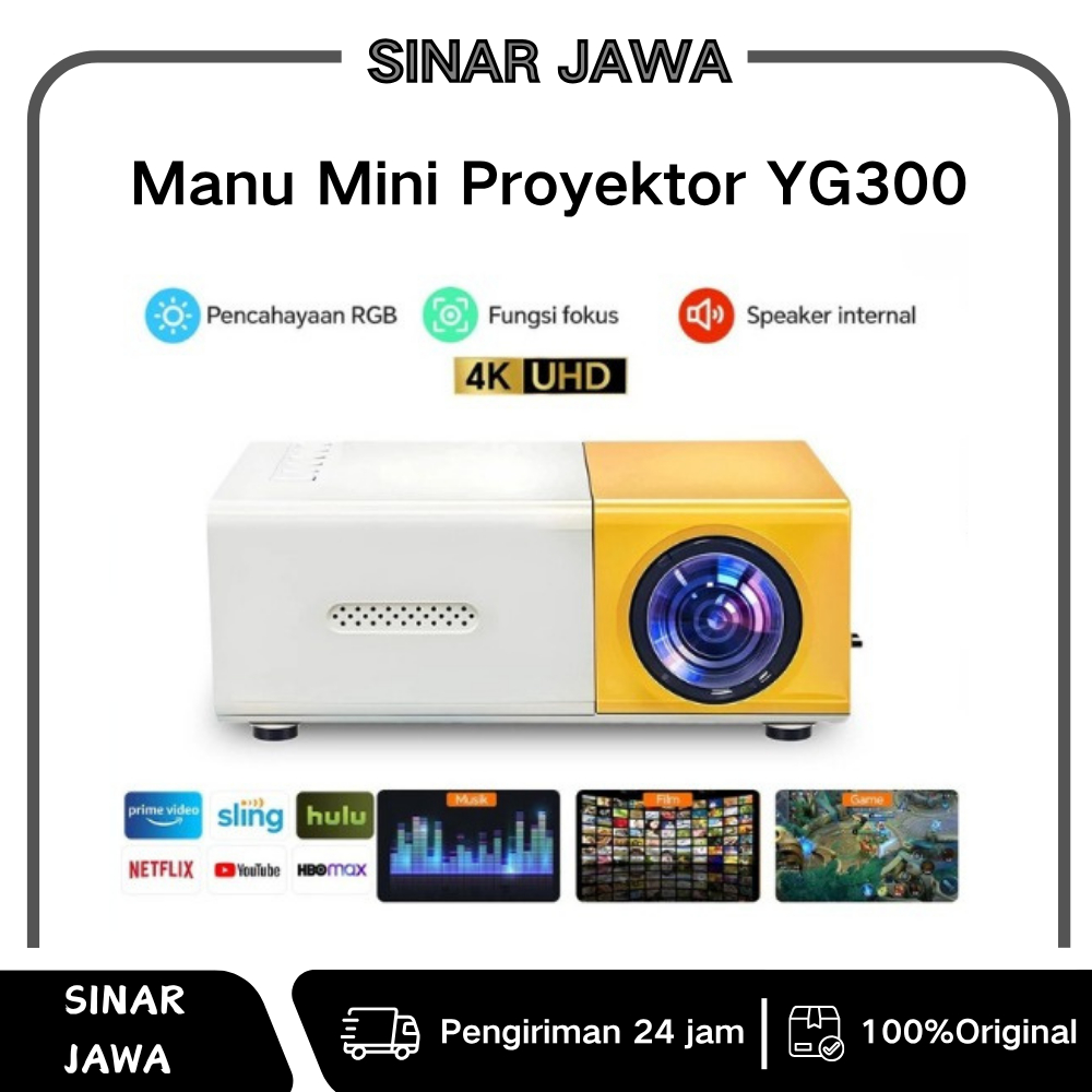 Manu Mini Proyektor YG300 - Portable Home Theater Proyektor Mini dengan Input PC, Laptop, USB/SD,