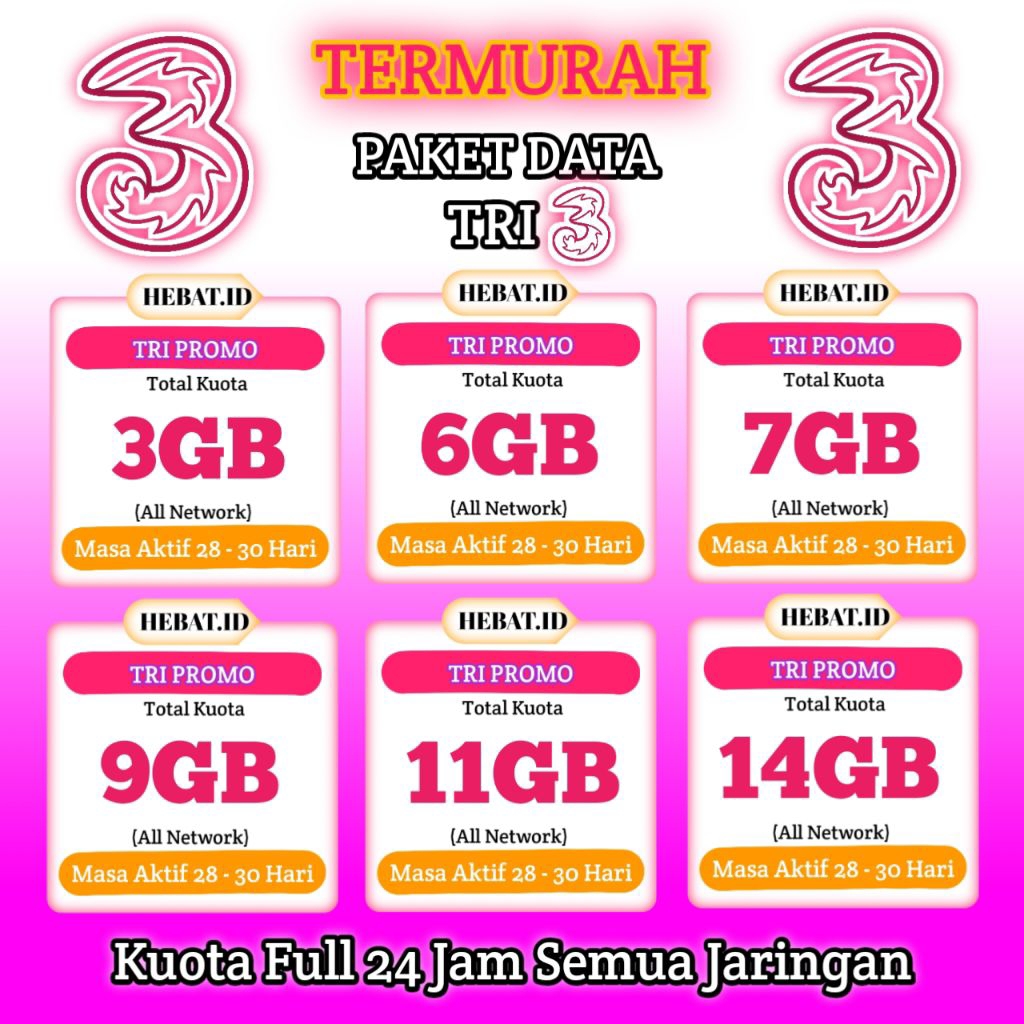 PAKET INTERNET HAPPY/PAKET INTERNET 3/PAKET INTERNET THREE/KUOTA INTERNET TRI/DATA INTERNET