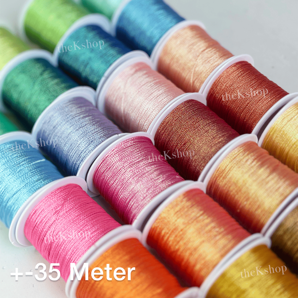 Partenzil (+- 35 Meter) Tali Gelang Kalung Metalik / Tali Giok / Shine String 9 Helai 6Mm / Benang