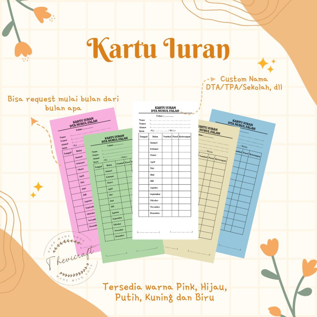 

Kartu Pembayaran SPP / Iuran Bulanan – Kertas BC 160gsm