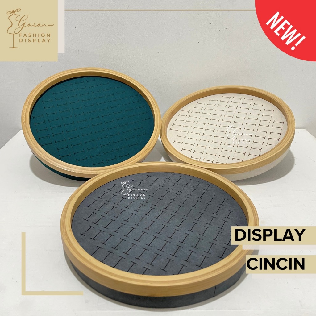 Display Bulat Premium Tempat Perhiasan Nampan Cincin Koleksi Cincin Emerald / Abu / Beige Box Roundl