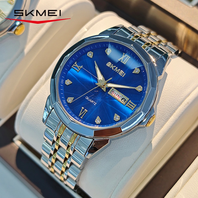 SKMEI Jam Tangan 7070  Pria Luxury Stainless Steel Hitam Mewah – Anti Air, Tanggal Otomatis, Origina