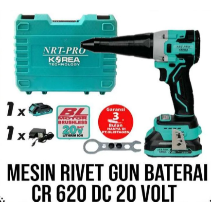 NRT PRO CR620DC RIVET GUN CORDLESS 20V/MESIN PAKU RIVET/RIVET BATERAI 20 volt MURAH BERKUALITAS