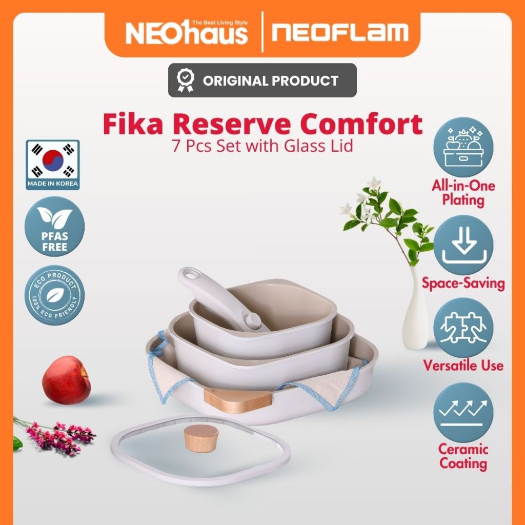 Neoflam Fika Reserve Comfort Pan Set With Detachable Handle - Panci Set Dengan Anti Lengket Gagang P