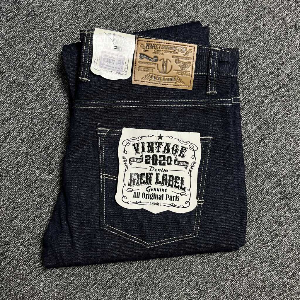 Celana Jeans Pria Jack Label Black Indigo 14oz Slim Straight Selvedge accent Premium