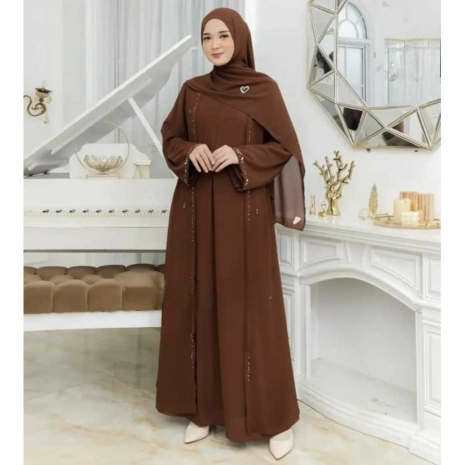 Gamis Ceruty Etia Dress Coklat Mahogany Dress Gamis Kondangan Terbaru Gamis Wanita Dress Kondangan
