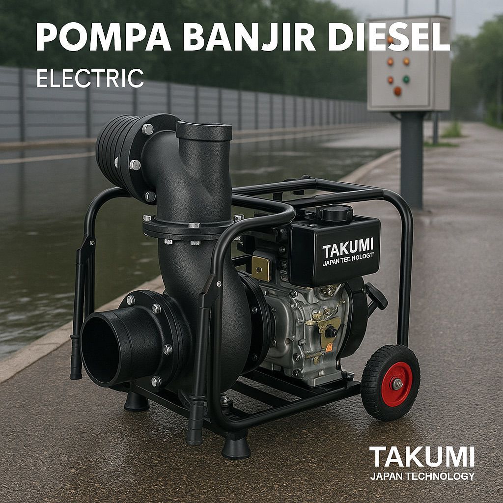 Pompa Alkon Diesel Irigasi TAKUMI JAPAN 6 Inch Alkon Diesel Elektrik Stater Pompa Banjir Air Sawah 6