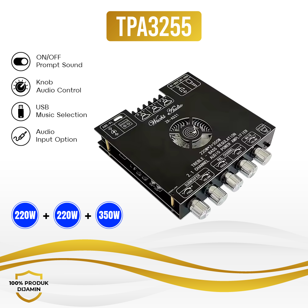 Amplifier Board Audio Bluetooth USB 2.1 Channel TPA3255 DIY - ZK-AS21
