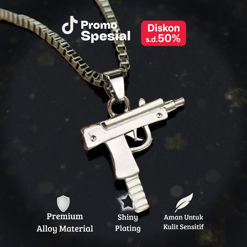 Kalung Liontin Mini Uzi Pria Gaya Hip Hop Elegan Aksesoris Silver Necklaces