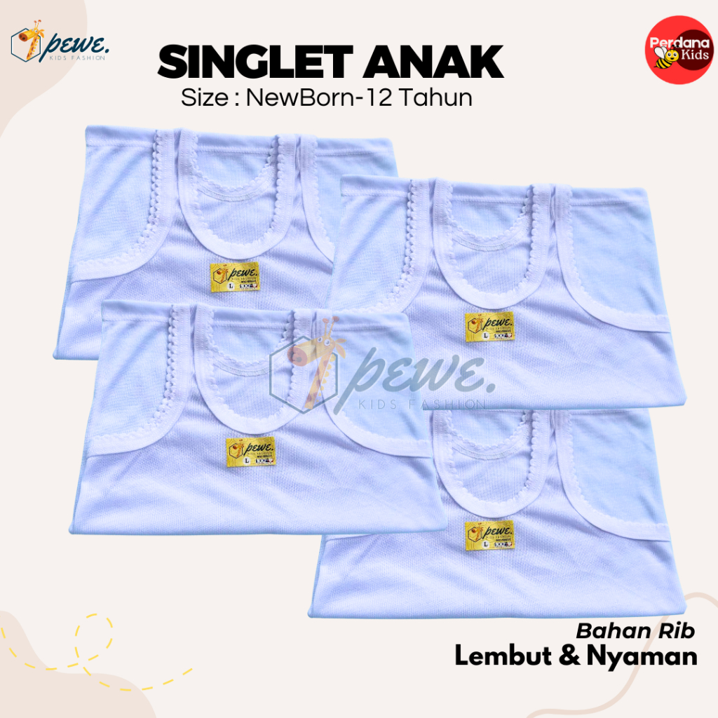 1/2 Lusin & 1Lusin Kaos Dalam Singlet Putih Anak S M L XL 3L 4L 5L  JUMBO Cowok Cewek Remaja Katun A
