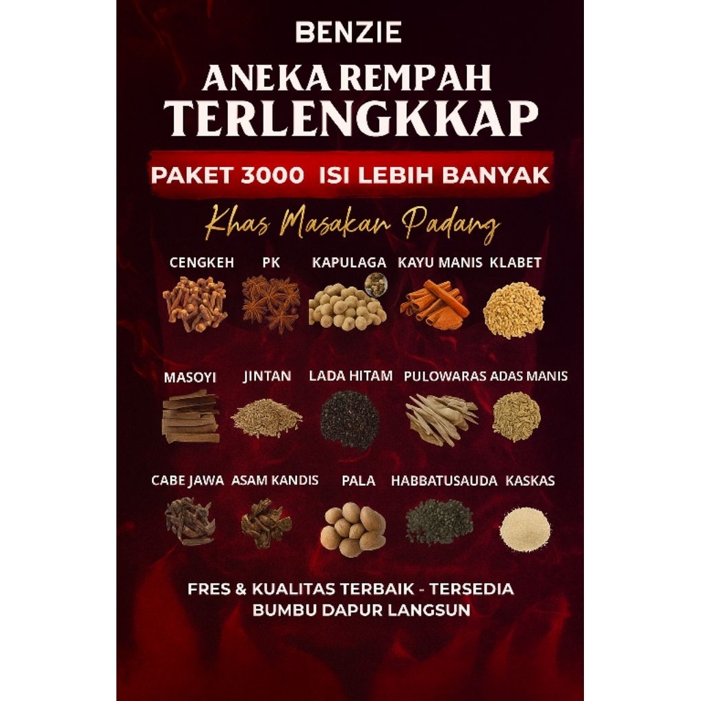 

Bumbu Dapur Lengkap Grosir Rempah Kayu Manis Masoyi Kelabet Pekak Kemiri Pulosari Jinten Kapulaga