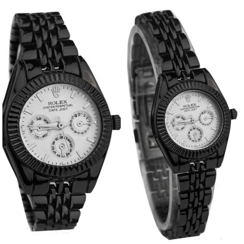 Jam Tangan Couple Rolex Rantai - Hitam plat putih