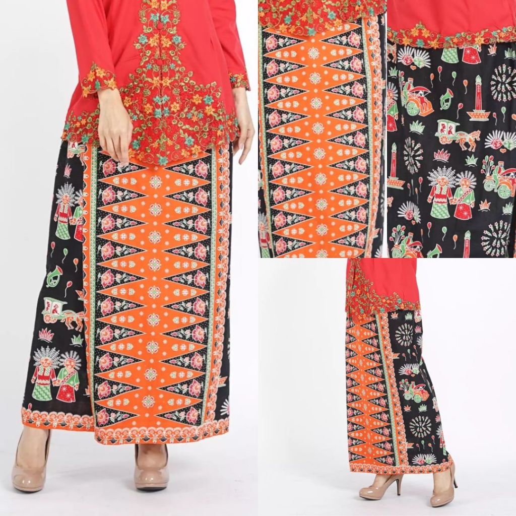 Rok Batik Sogan Tumpal Betawi /  Rok Span Betawi Batik Tumpal Sogan Motif Ondel