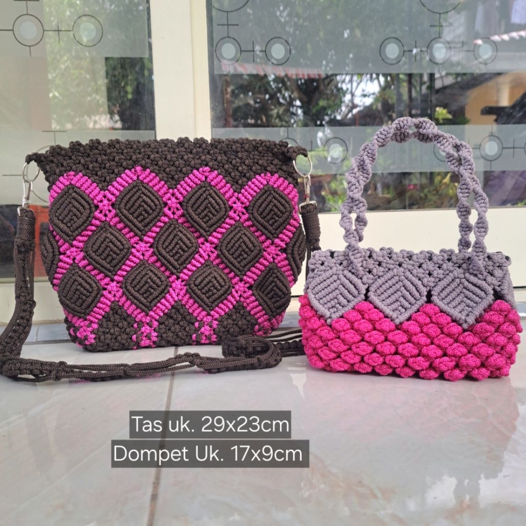 Tas Tali Kur Daun Al-Kafa / Tas Rajut Selempang Wanita Ukuran Besar Model Terbaru Kekinian Untuk Rem