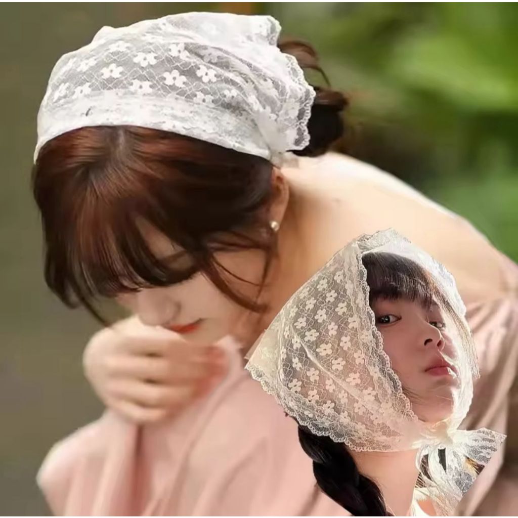 rcsbeauty - headband scarf renda gaya vintage aesthetic syal korea lace brukat syal renda bunga