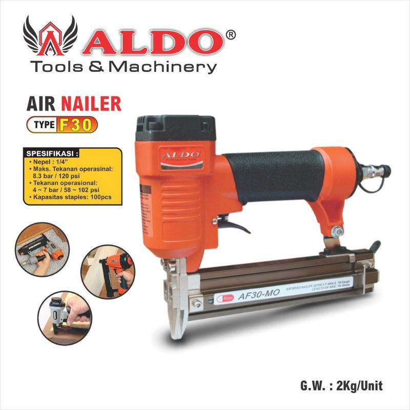 AIR NAILER ALDO F30/STAPLES ANGIN/MESIN PAKU TEMBAK KOMPRESSOR/
