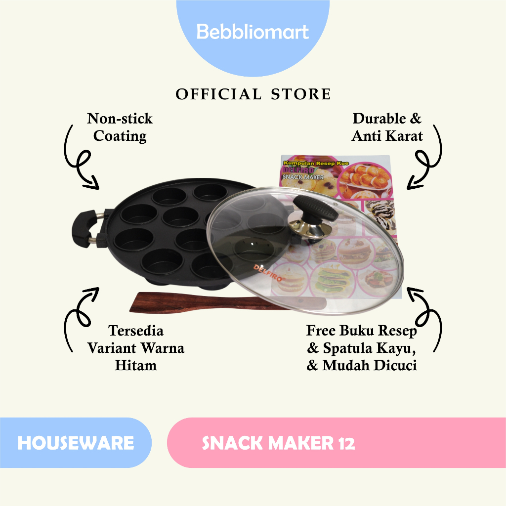 Delfiro Cetakan Kue 12 Lubang Premium Hitam, Pan Cetakan Kue