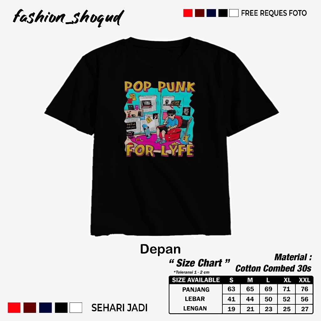 Tshirt POP PUNK FOR LYFE Kaos Band Unisex pria/wanita