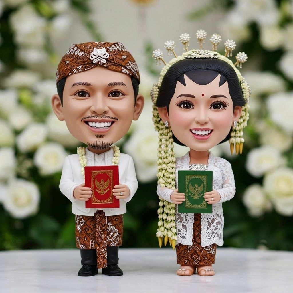Jasa Edit Foto dengan AI: Ubah Foto Jadi Karikatur Chibi Pengantin Adat Jawa / Sunda Custom | Kado P