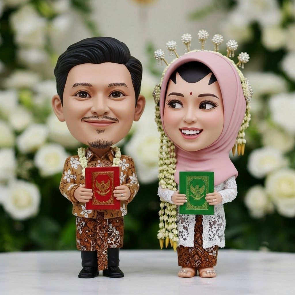 Jasa Edit Foto dengan AI Karikatur Pengantin Adat Unik Kado Pernikahan Digital