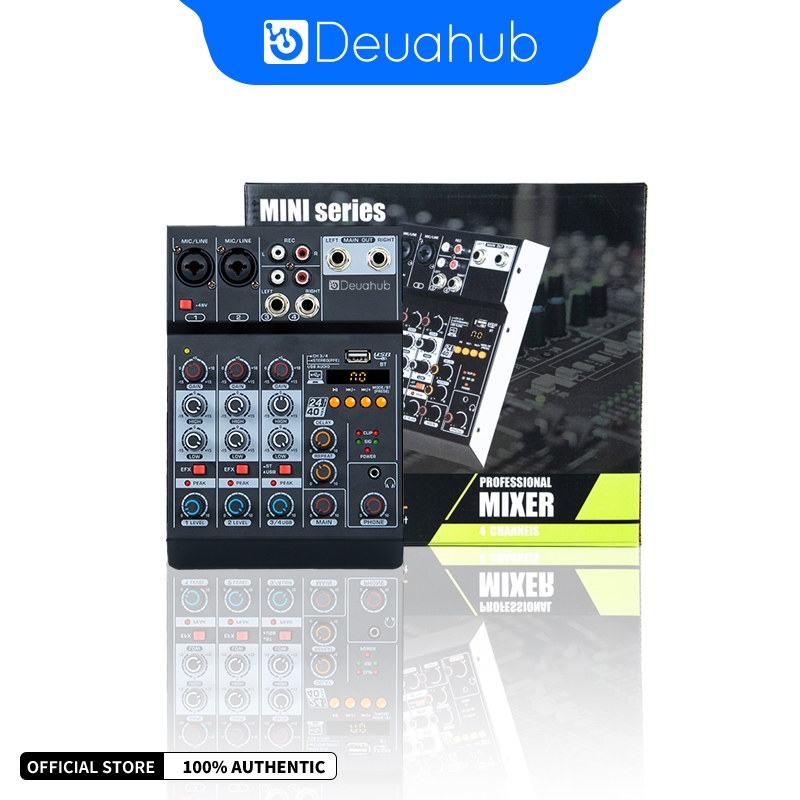Deuahub Audio Mixer DJ Mixer Profesional 4-Channel MINI4 Mixer Mini With USB For KTV