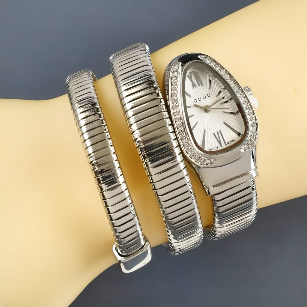 RDY LAGI ‼️ Jam Tangan Fashion Wanita Guou Snake Rantai Lilit Free Fullset + Kartu + Bag Original