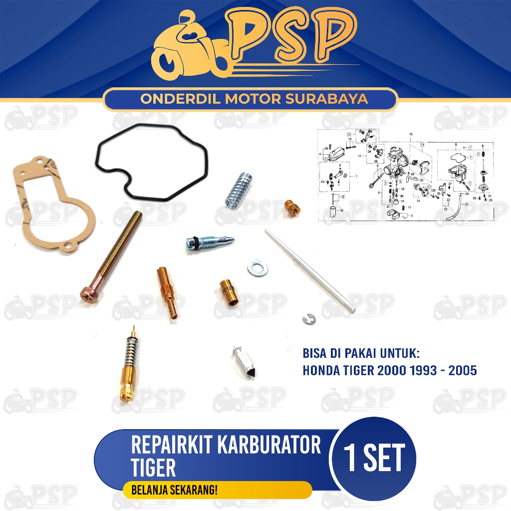 Repairkit Karburator Tiger - Repair Kit Spuyer Karbu Carburator Assy Honda Tiger 2000 Tiger Lama