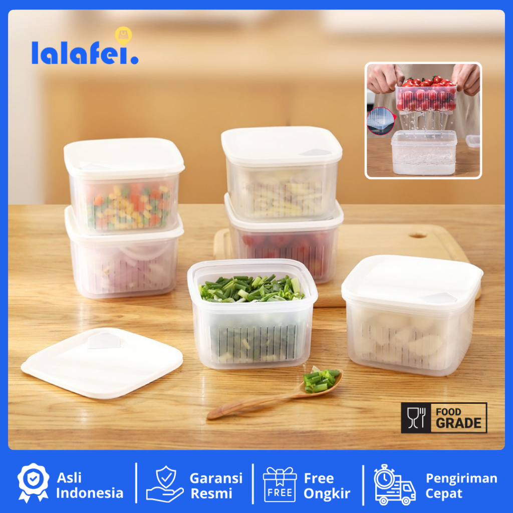 LALAFEI - Kotak Penyimpanan Box Plastik Countainer kulkas dengan saringan - Food Storage Kecil Conta