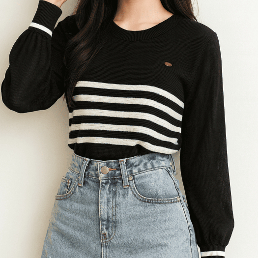 [TTEUDA] Vest Rajut Stripe Atasan Round Neck Rajut Import Premium  | Blouse Wanita Round Neck Vest S