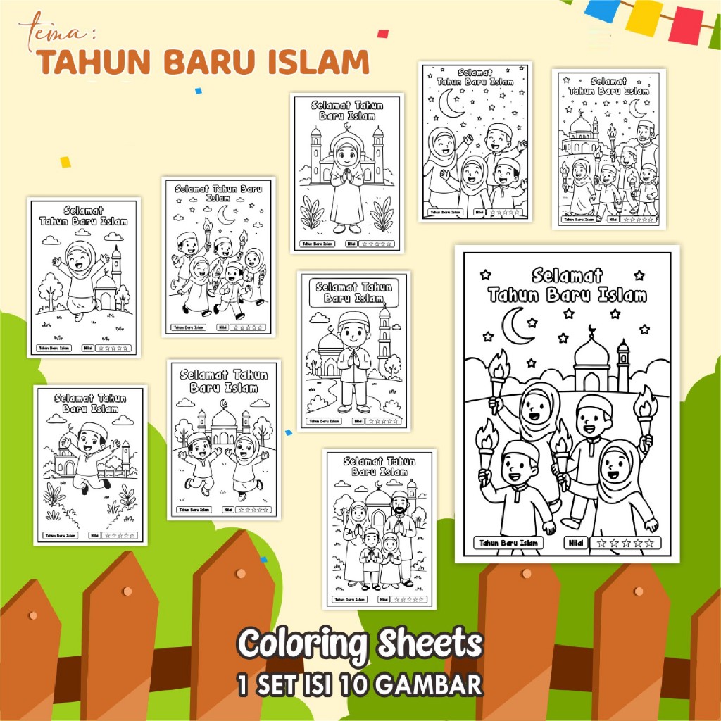

(TAHUN BARU ISLAM 01) KERTAS MEWARAI ANAK UKURAN A4 - LEMBAR MEWARNAI MURAH READY STOCK - COLORING SHEETS ANAK PAUD/TK