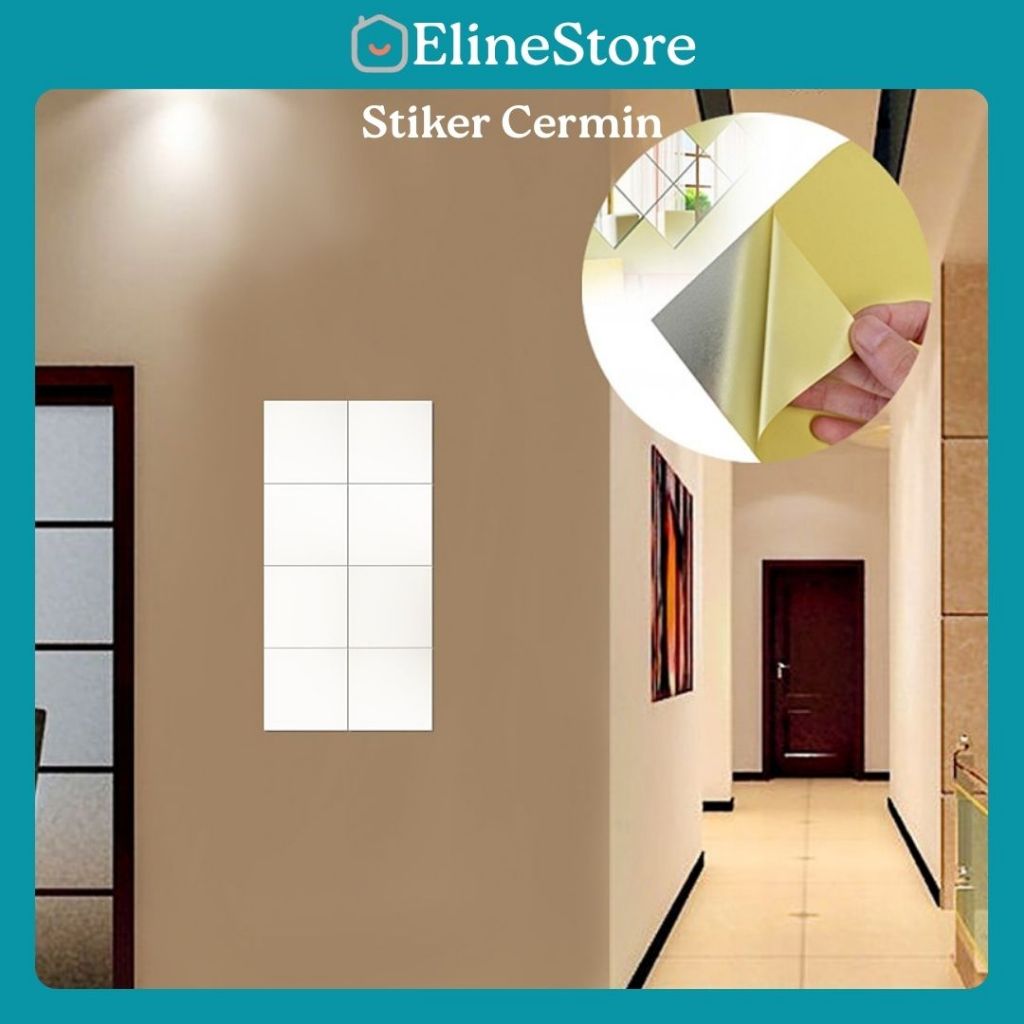 Stiker Cermin Dinding Anti Pecah Tempel Persegi Rectangular 15X15cm Kotak Mirror Wall Decoration Sti