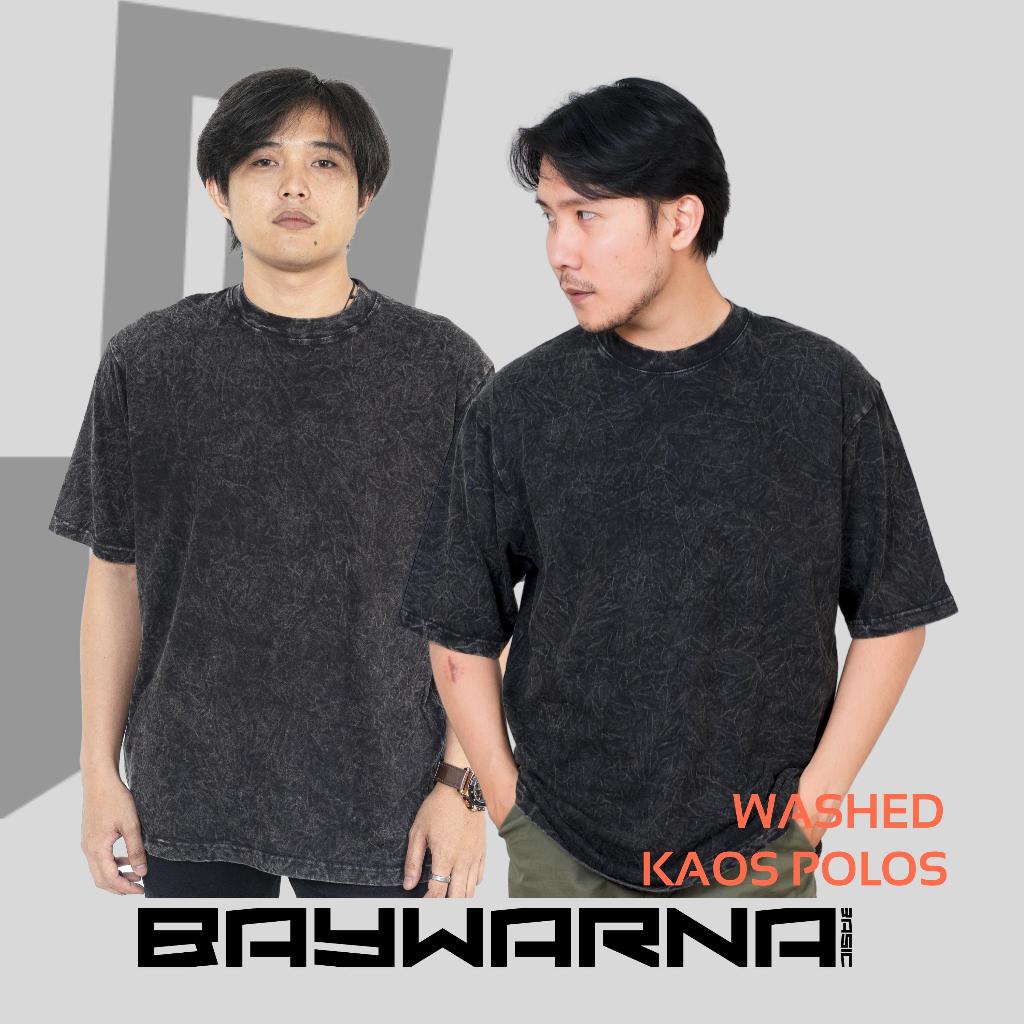 BAYWARNA kaos POLOS WASHED OVERSIZE DAN REGULER katun combed24s WASHED UNISEX POLOS TSHIRT
