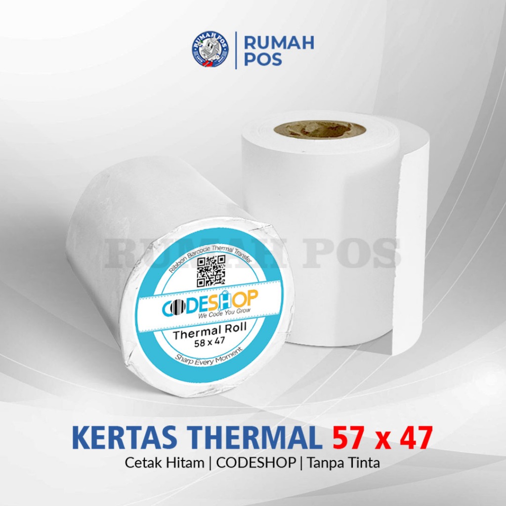 

KERTAS STRUK THERMAL 58X50 CODESHOP 58X48 HITAM KUALITAS TERJAMIN TERBAIK - 1 PACK