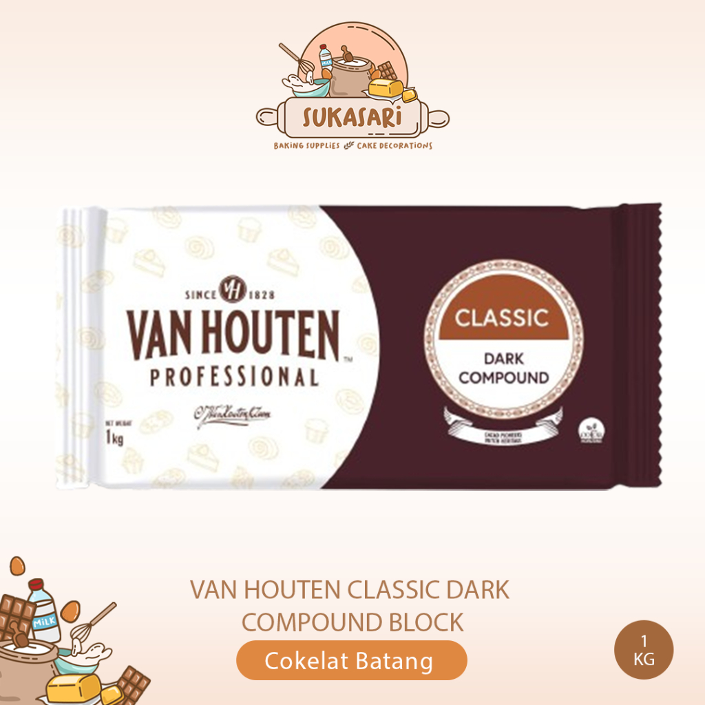 

Van Houten Classic Dark Compound Block 1 Kg / Cokelat Batang Van Houten Proffesional