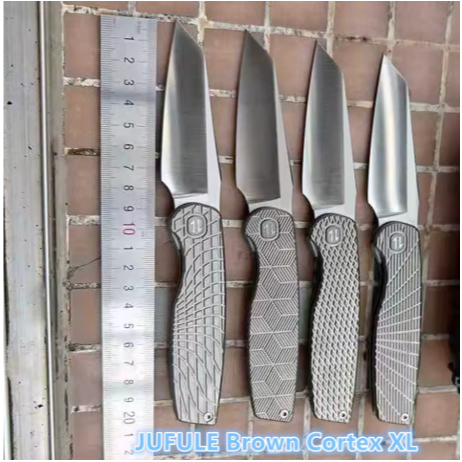 JUFULE Brown Cortex XL Front Flipper Titanium 154CM Steel Ceramic Bearings Pocket EDC Tool Camping H