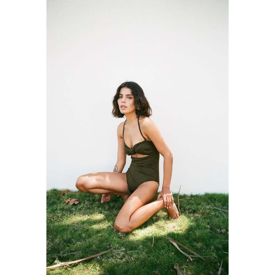 ZARA CUT OUT ONE PIECE BIKINI SWIMWEAR IN KHAKI