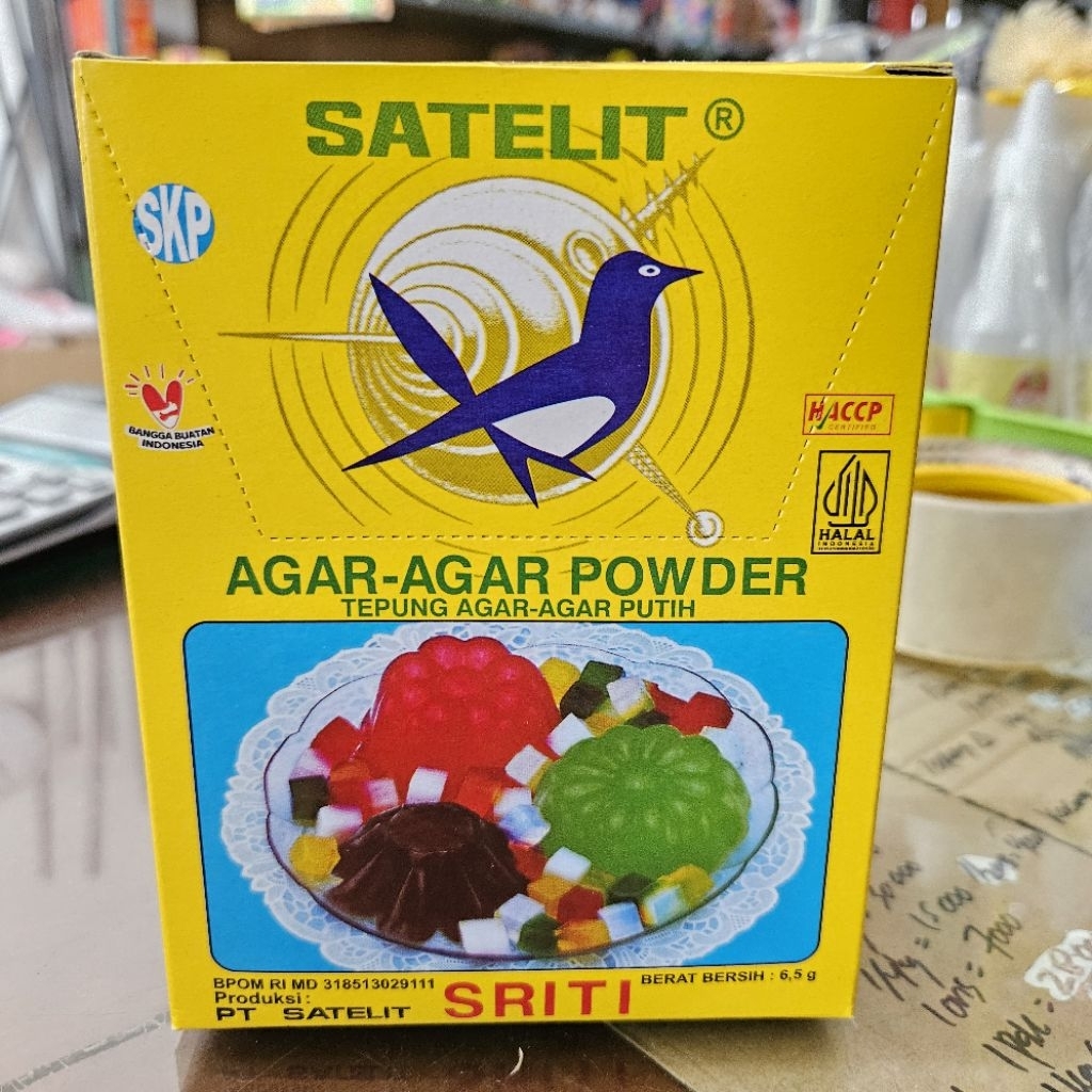 

1 Box Tepung Agar Agar Satelit Sriti 6.5gr / Tepung Agar Tanpa Warna