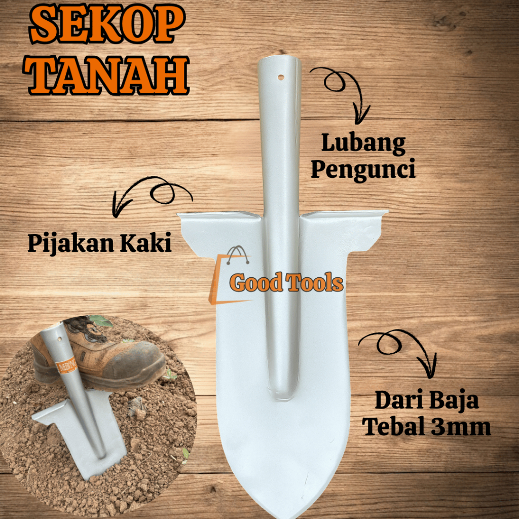 Sekop Baja Lancip Tebal 3 mm / Sekop Tanah / Sekop Multifungsi
