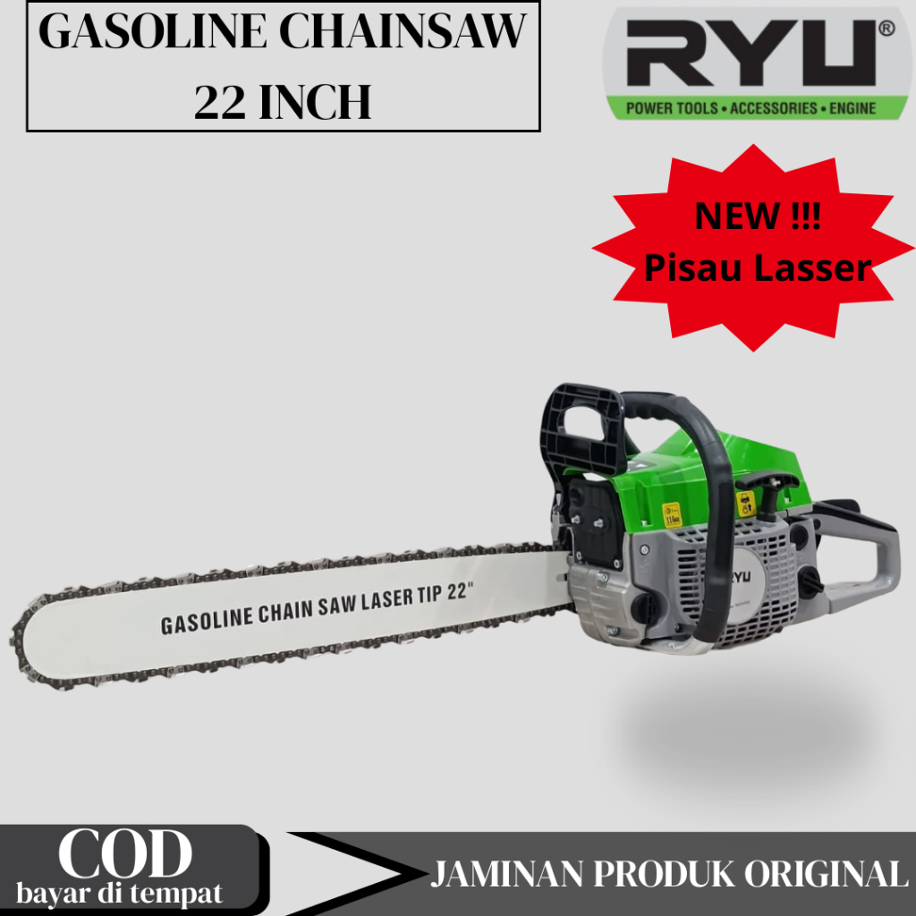 Ryu Gasoline Chainsaw RGS 22 INCH Pisau Laser Tip 22" Mesin Potong Kayu RGS 22-1 Senso Gergaji Bensi