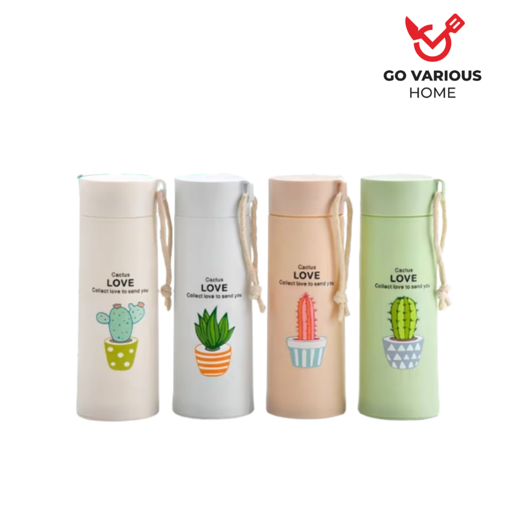 GVH Botol Minum Kaca Kaktus Besar 400 ML Dgn Gambar Kaktus Import