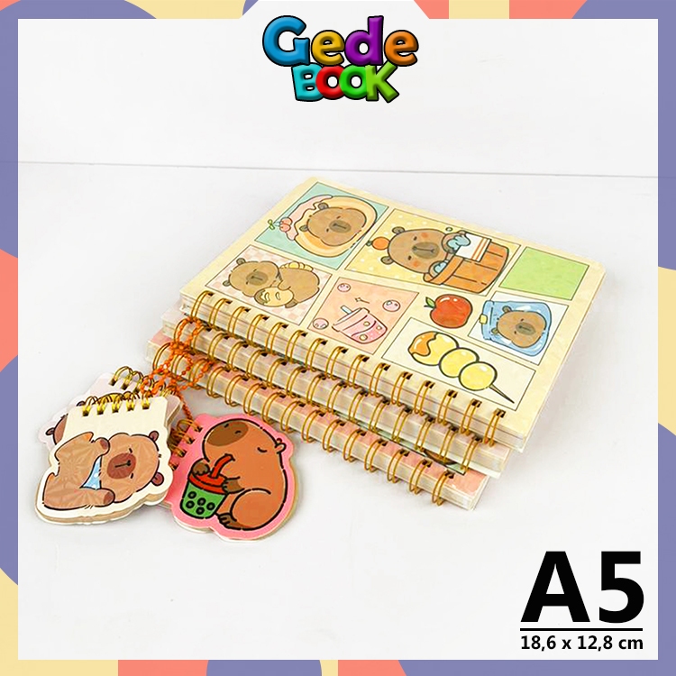 Capybara + Mini Notebook Buku Tulis Anak Karakter Hewan Lucu Ukuran A5 13 x 19 cm Jurnal Diary Kids 
